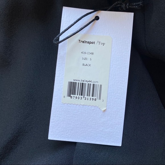 BAILEY/44 Trainspot Top Size S NEW Black Silk Off-Shoulder Split-Sleeve Blouse - Picture 6 of 8